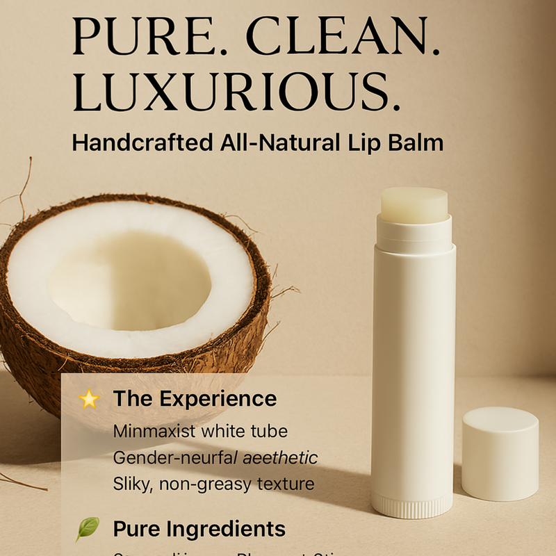 Handcrafted All‑Natural Lip Balm Coconut Oil Beeswax Unscented 4 Pack